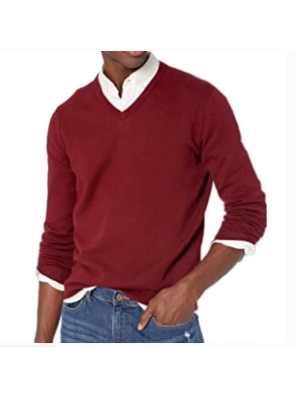 J.Crew Mercantile Merino Wool Blend V-Neck Sweater Pullover Burgundy Men’s Large